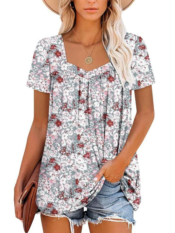 🌸Promotions d'été💗Manches courtes imprimées plissées d'été pour femmes
