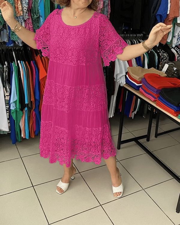 Robe en dentell à manches courtes de couleur unie🌸