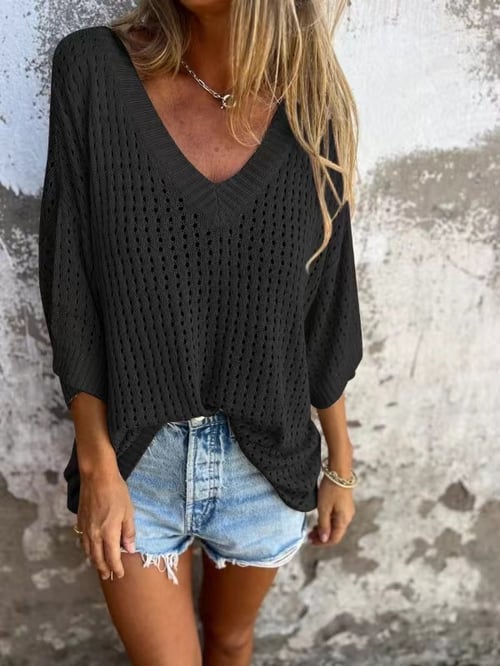 Top en tricot creux à col en V🔥Achetez 2 livraisons gratuites