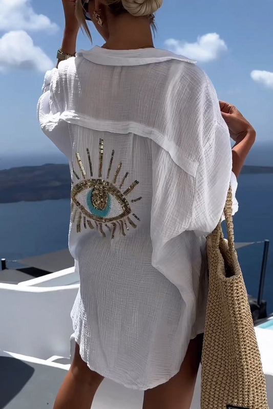 Chemise décontractée à paillettes et perles Evil Eye🥰Promotion de nouveaux produits - 49 % de réduction