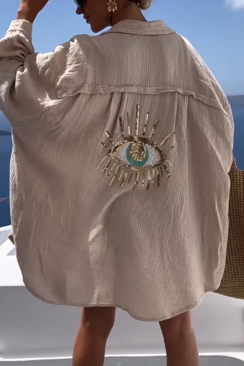 Chemise décontractée à paillettes et perles Evil Eye🥰Promotion de nouveaux produits - 49 % de réduction