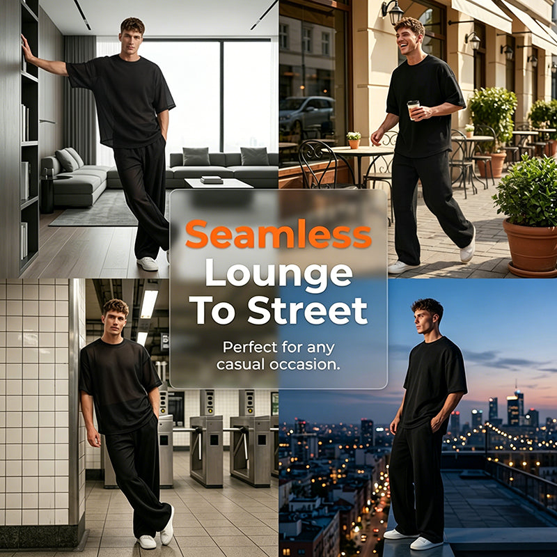 👔 PROMO LIMITÉE 50% DE RÉDUCTION ! ✨ Ensemble Homme 2 Pièces – T-shirt Ample & Pantalon Large, Coupe Confortable, Décontracté ⭐