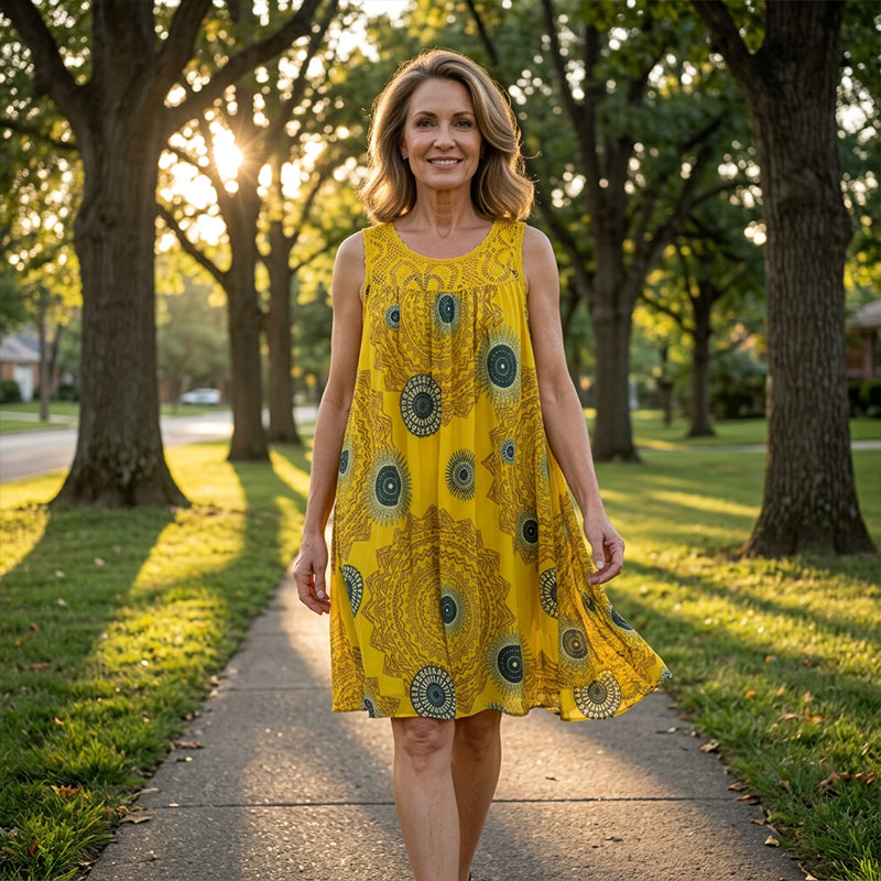 🔥Robe sans manches à col rond imprimée pour femmes