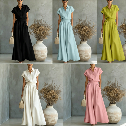 Ensemble élégant deux pièces chemise et pantalon large