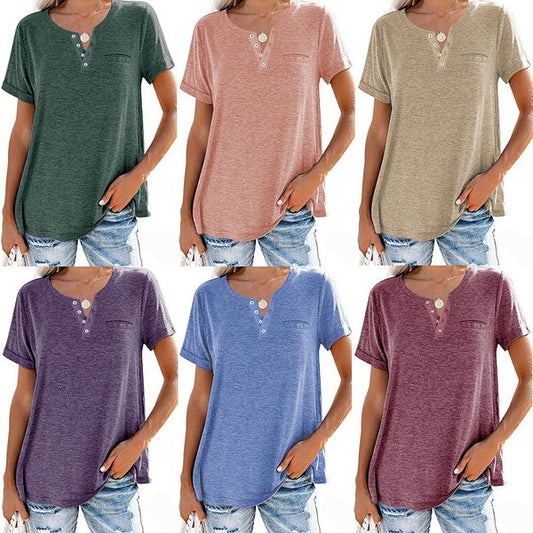 50% de réduction🔥T-shirt à manches courtes avec poche et couleur unie