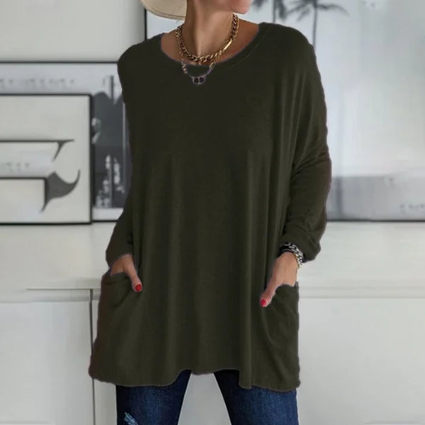 T-shirt ample à manches longues et col rond pour femmes