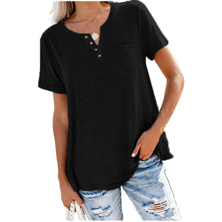50% de réduction🔥T-shirt à manches courtes avec poche et couleur unie