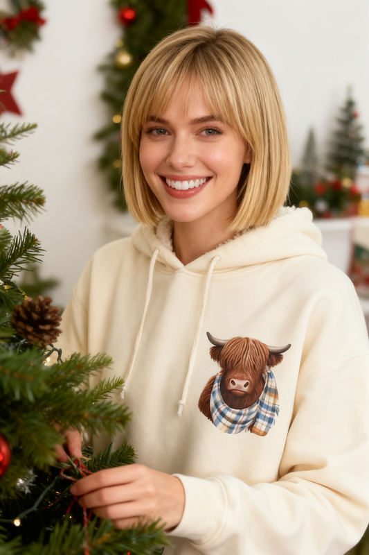 🎄🎅SOLDES DE NOËL 50 % DE RÉDUCTION !!🎁Adorable sweat à capuche doublé polaire Highland Cow
