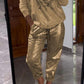 Ensemble 2 pièces pour femmes : ensemble haut en feuille d'or et pantalon à paillettes Devil's Eye