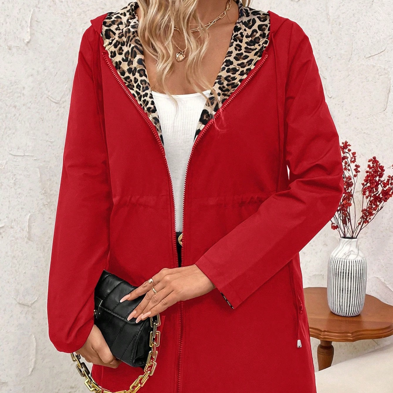 🍂Soldes d'automne 49 %💗Manteau réversible à capuche imprimé léopard