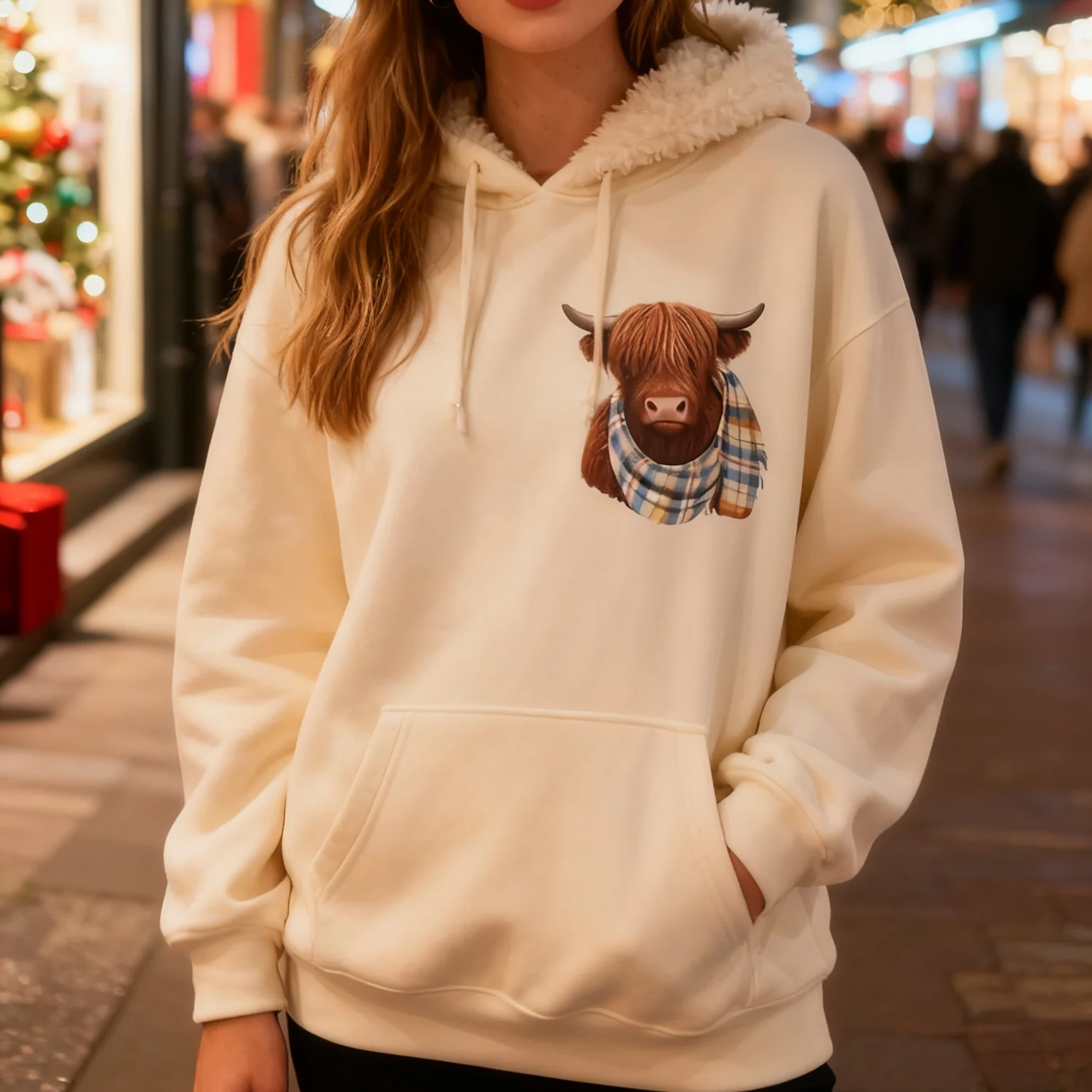 🐮💛 Sweat à Capuche Highland Cow Doublé Polaire – Ultra Doux & Confortable pour les Soirées Fraîches