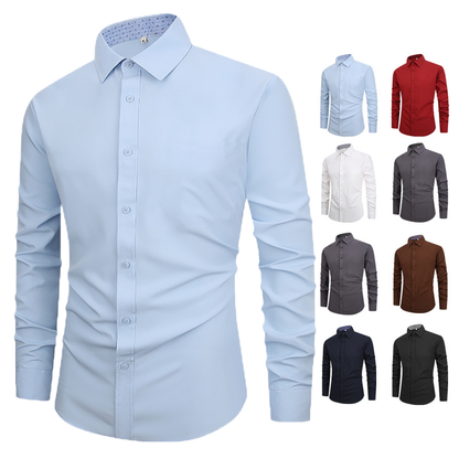 Chemise habillée stretch à manches longues coupe slim pour hommes🔥🔥Soldes Fête des Pères - 49% de réduction