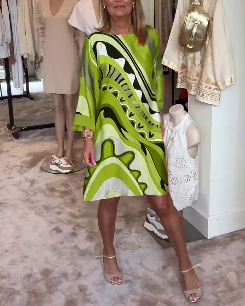 🔥50% de réduction pour une durée limitée🔥Robe mi-corps imprimée à la mode, col rond