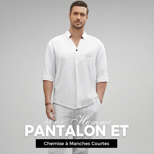 🌿Haute qualité🌿Meilleur confort💧Ensemble deux pièces en coton pour homme : haut et pantalo