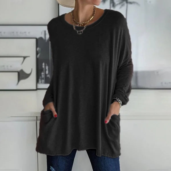 T-shirt ample à manches longues et col rond pour femmes