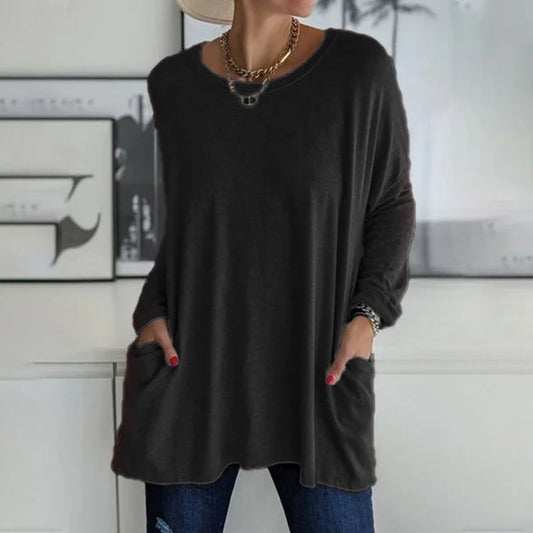 T-shirt ample à manches longues et col rond pour femmes