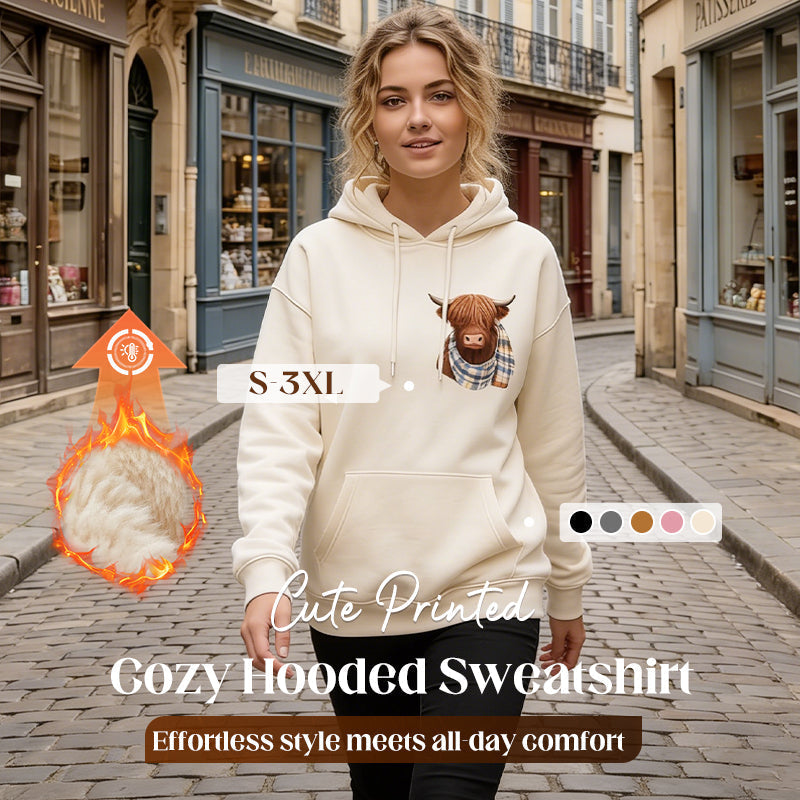 🐮💛 Sweat à Capuche Highland Cow Doublé Polaire – Ultra Doux & Confortable pour les Soirées Fraîches