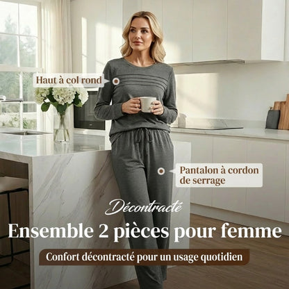 🥳💞 +45 000 vendues🔥50 % de réduction💥Ensemble Femme Décontracté avec Haut et Pantalon à Cordon de Serrage👕👖