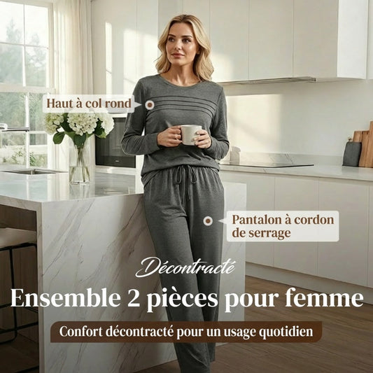 🥳💞 +45 000 vendues🔥50 % de réduction💥Ensemble Femme Décontracté avec Haut et Pantalon à Cordon de Serrage👕👖