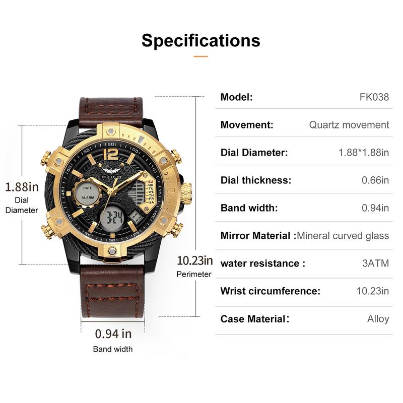 ⌚Montre de sport à quartz multifonctionnelle à double affichage pour homme, étanche à 3 ATM