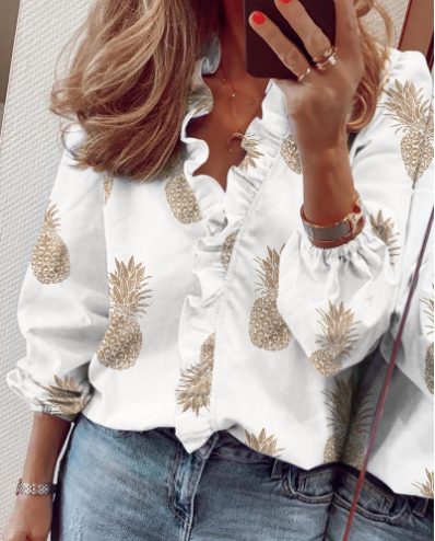 2025 nouveau chemisier à volants à manches longues