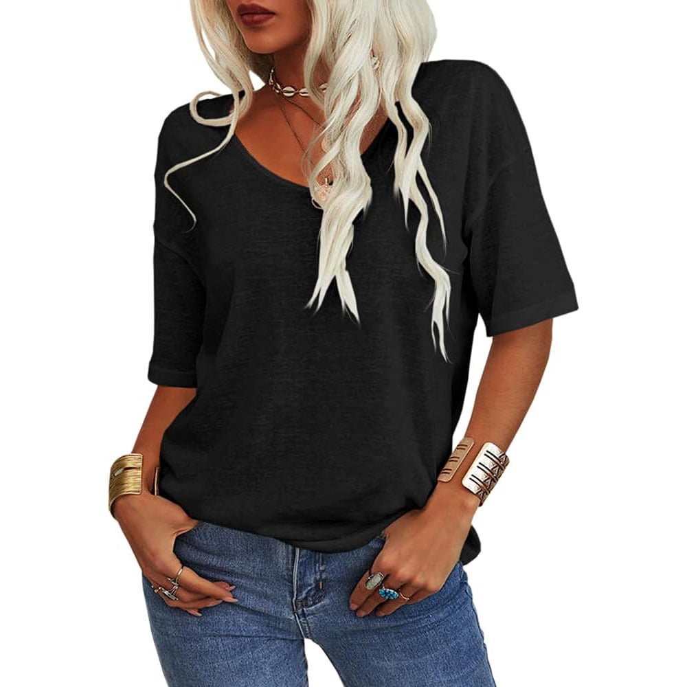 🔥2025 Summer Sale Half Price🔥T-shirt à col en V de couleur unie pour femmes