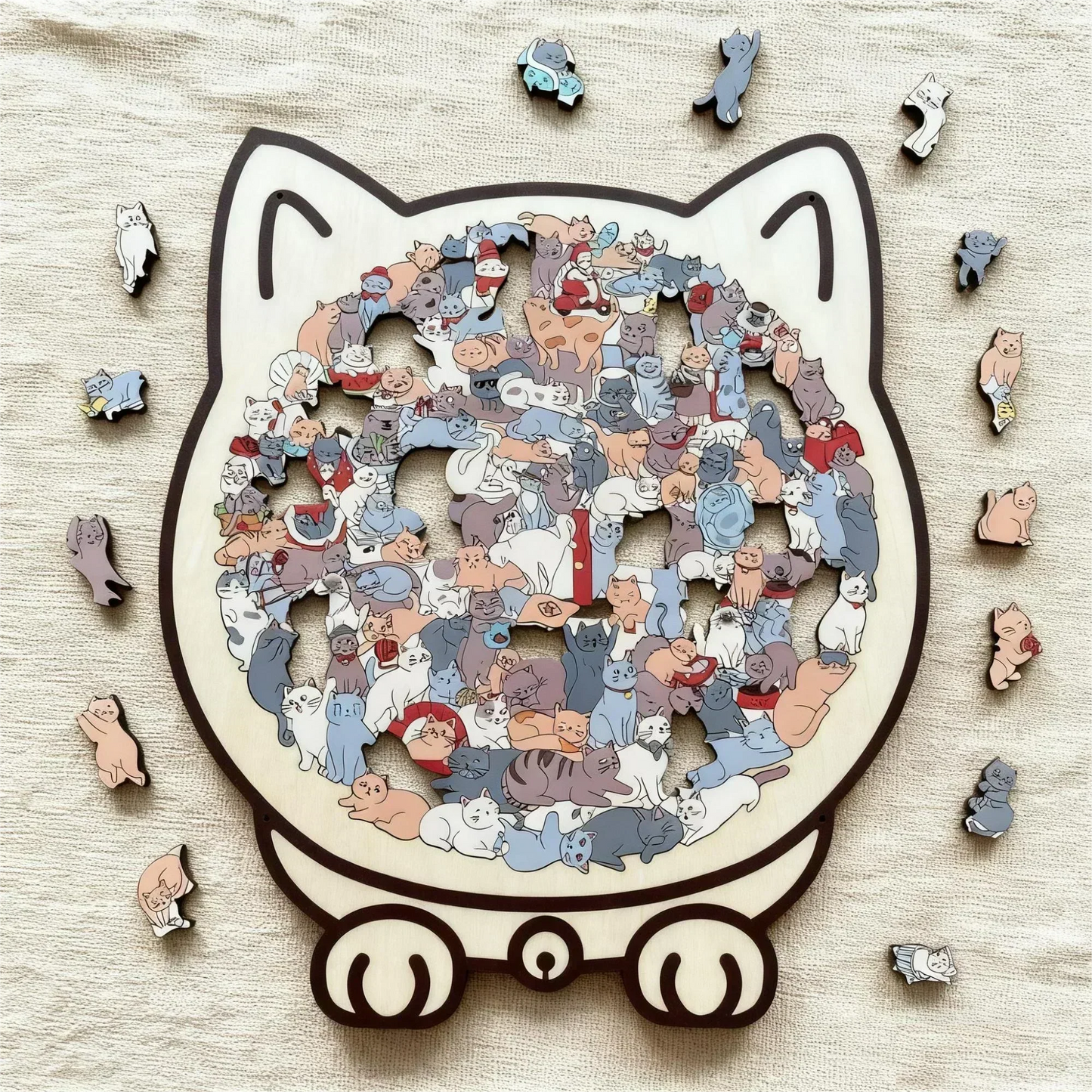 🎅Soldes de Noël 50% de réduction🐱Puzzle en bois représentant un chat aux couleurs Morandi, 135 pièces🎁