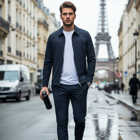 ✈️Livraison gratuite✈️Ensemble 2 pièces décontracté de couleur unie pour homme – Veste et pantalon