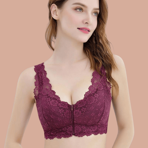 Soutien-gorge push-up sexy en dentelle respirante avec fermeture éclair sur le devant pour femme, grande taille 🌸