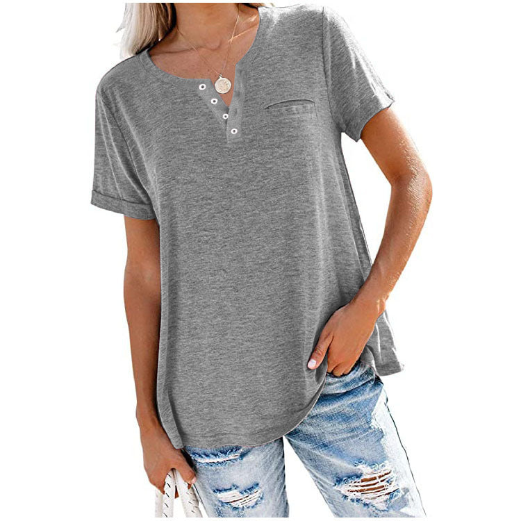 50% de réduction🔥T-shirt à manches courtes avec poche et couleur unie