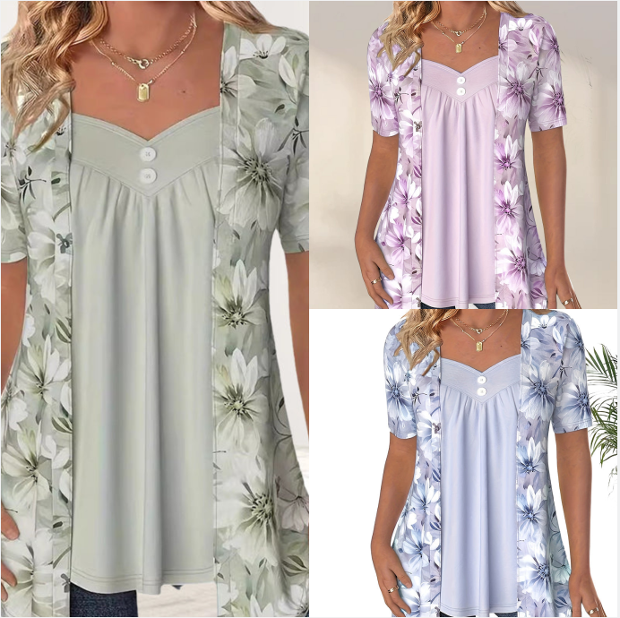 Top patchwork floral irrégulier pour femmes