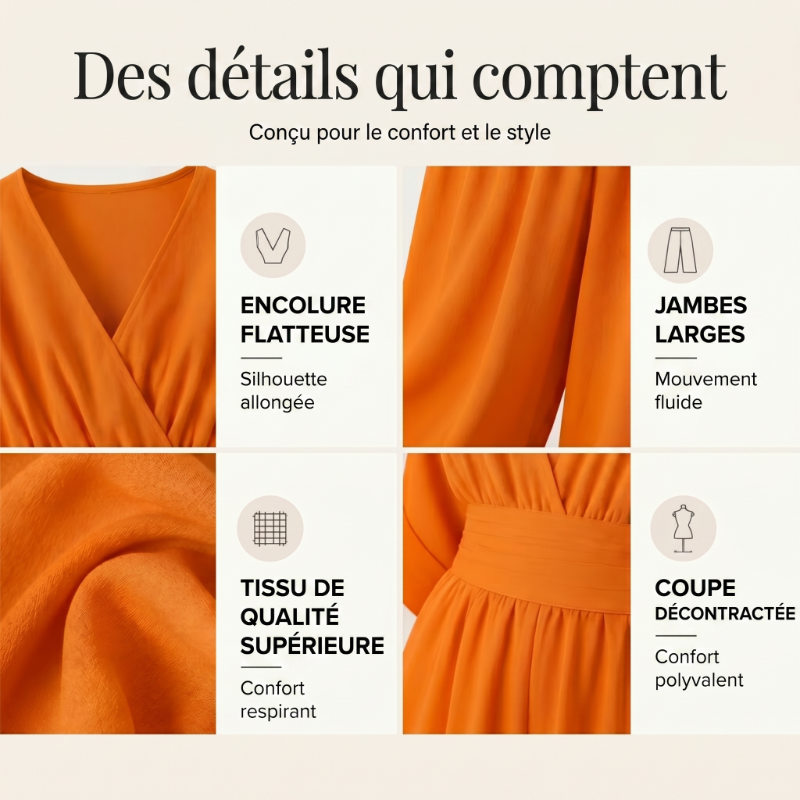 👗 60% DE RÉDUCTION 🌍 Combinaison ample à taille haute & encolure V pour femme – Fluide & légère – Parfaite pour l’été, les voyages ou un look décontracté chic – coupe flatteuse et confortable ✨