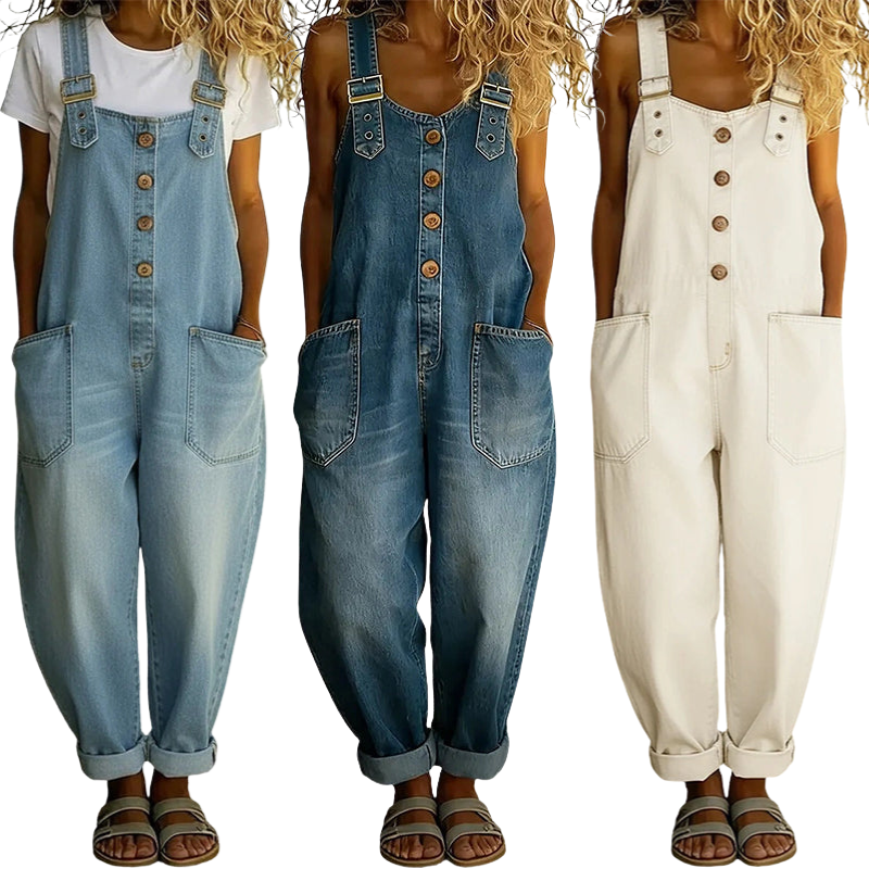 Salopette en jean décontractée et ample pour femme avec poches