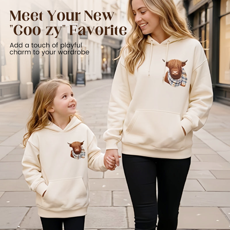 🐮💛 Sweat à Capuche Highland Cow Doublé Polaire – Ultra Doux & Confortable pour les Soirées Fraîches