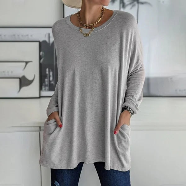 T-shirt ample à manches longues et col rond pour femmes