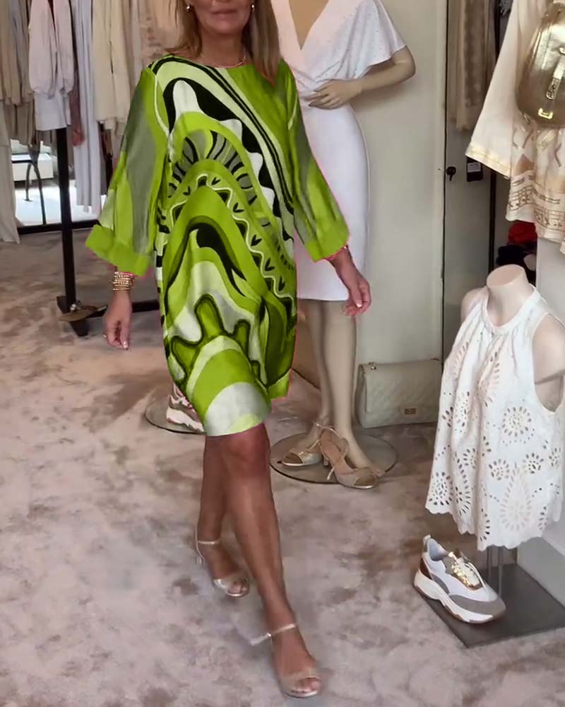 🔥50% de réduction pour une durée limitée🔥Robe mi-corps imprimée à la mode, col rond