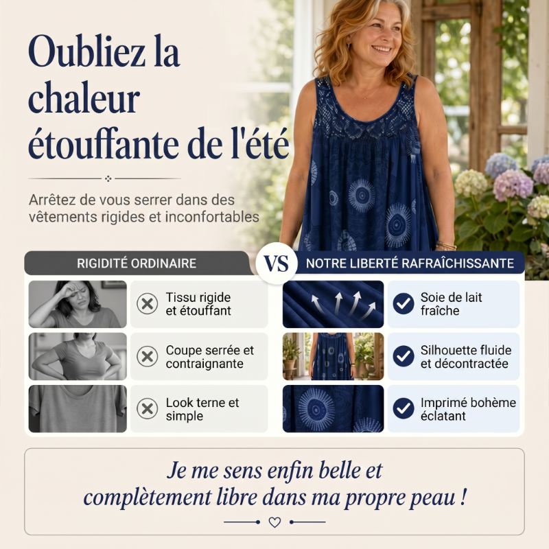 🔥Robe sans manches à col rond imprimée pour femmes