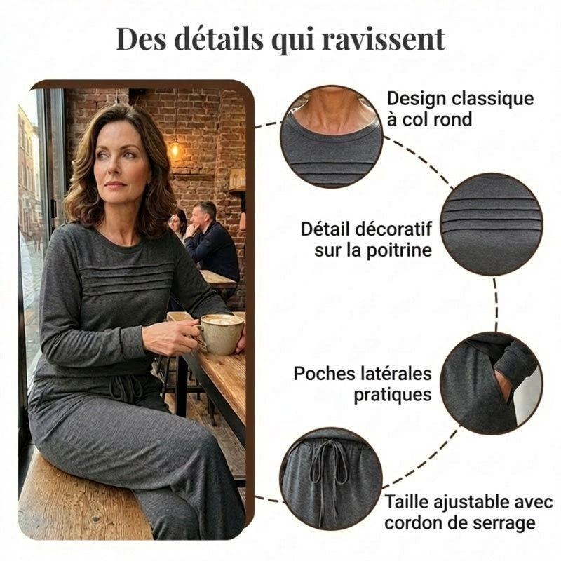 🥳💞 +45 000 vendues🔥50 % de réduction💥Ensemble Femme Décontracté avec Haut et Pantalon à Cordon de Serrage👕👖