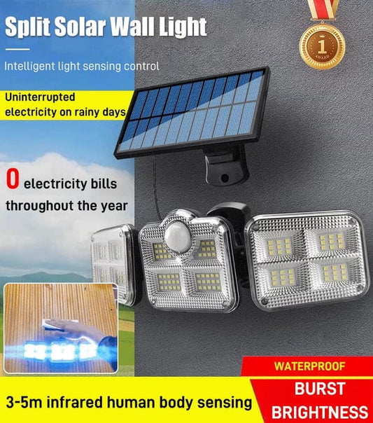🌞 50 % de réduction 💡 Applique murale solaire à trois têtes – Éclairage puissant et écologique