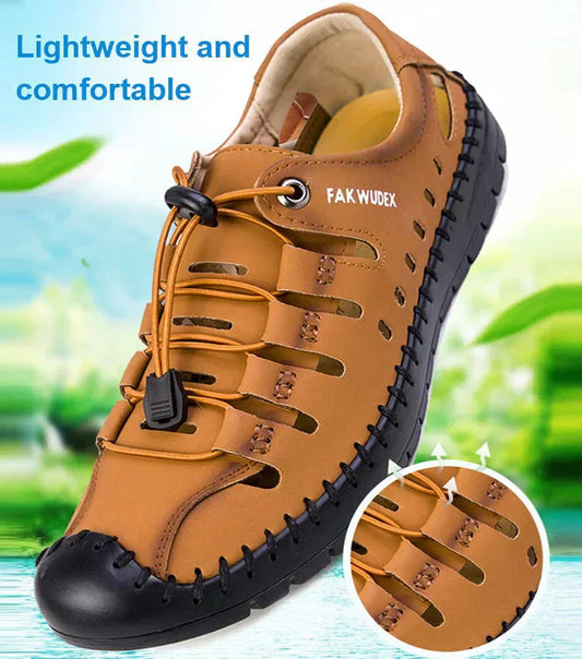 Sandales en cuir de vache Baotou pour hommes, décontractées et creuses