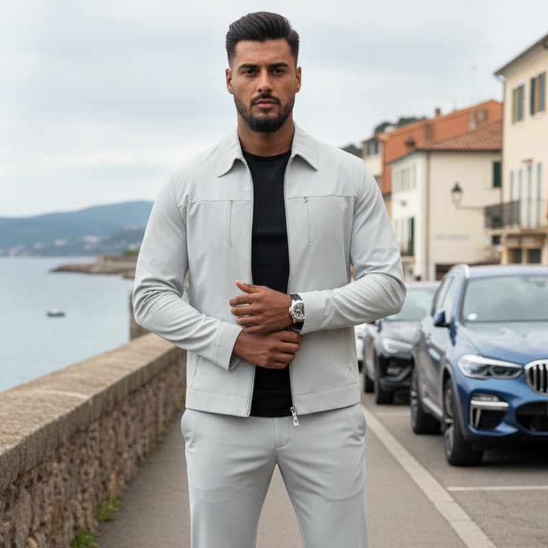 ✈️Livraison gratuite✈️Ensemble 2 pièces décontracté de couleur unie pour homme – Veste et pantalon