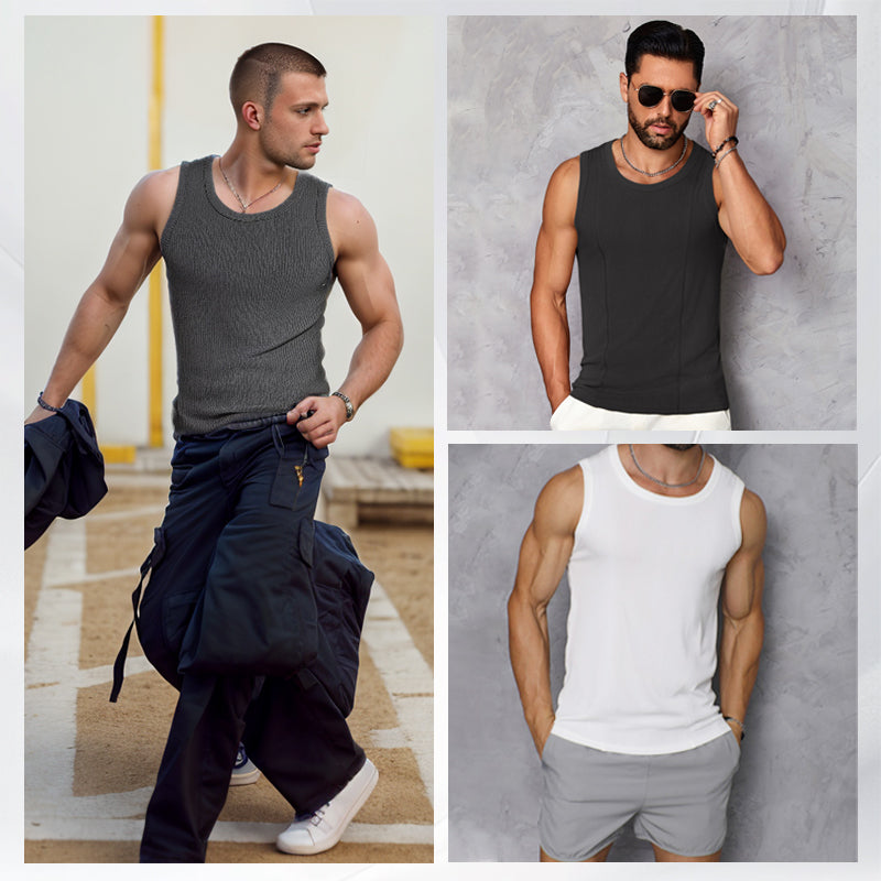 🎉🛍️Les incontournables de l'été pour homme - 3 achetés, 2 offerts🎽Débardeur slim extensible à col rond et séchage rapide