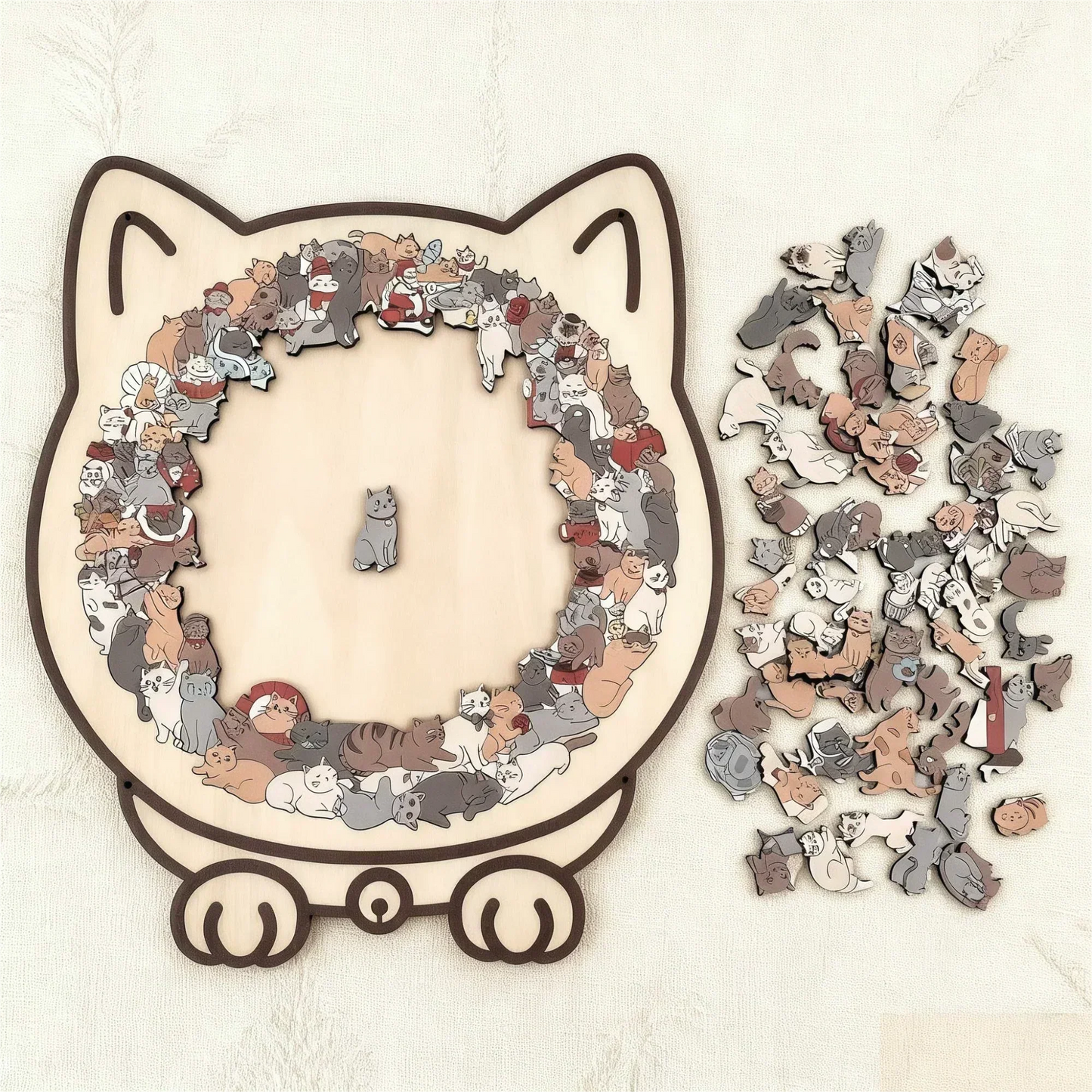 🎅Soldes de Noël 50% de réduction🐱Puzzle en bois représentant un chat aux couleurs Morandi, 135 pièces🎁