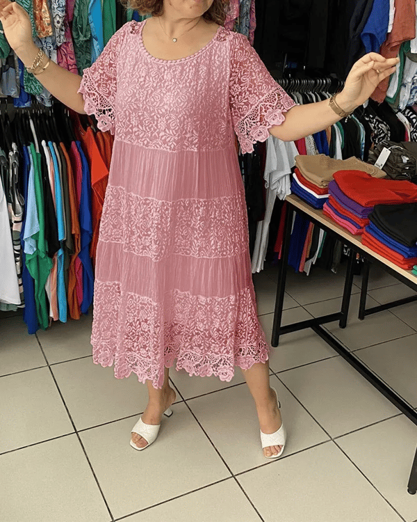 Robe en dentell à manches courtes de couleur unie🌸