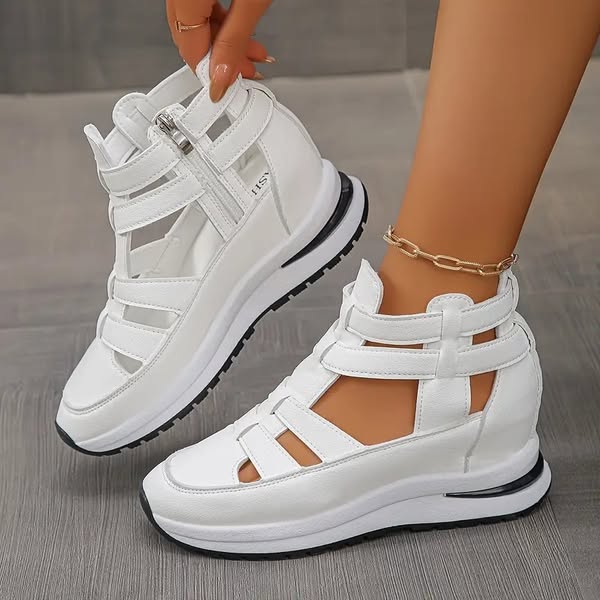 🔥Last day 50% off - Sandales compensées confortables et légères avec fermeture éclair latérale