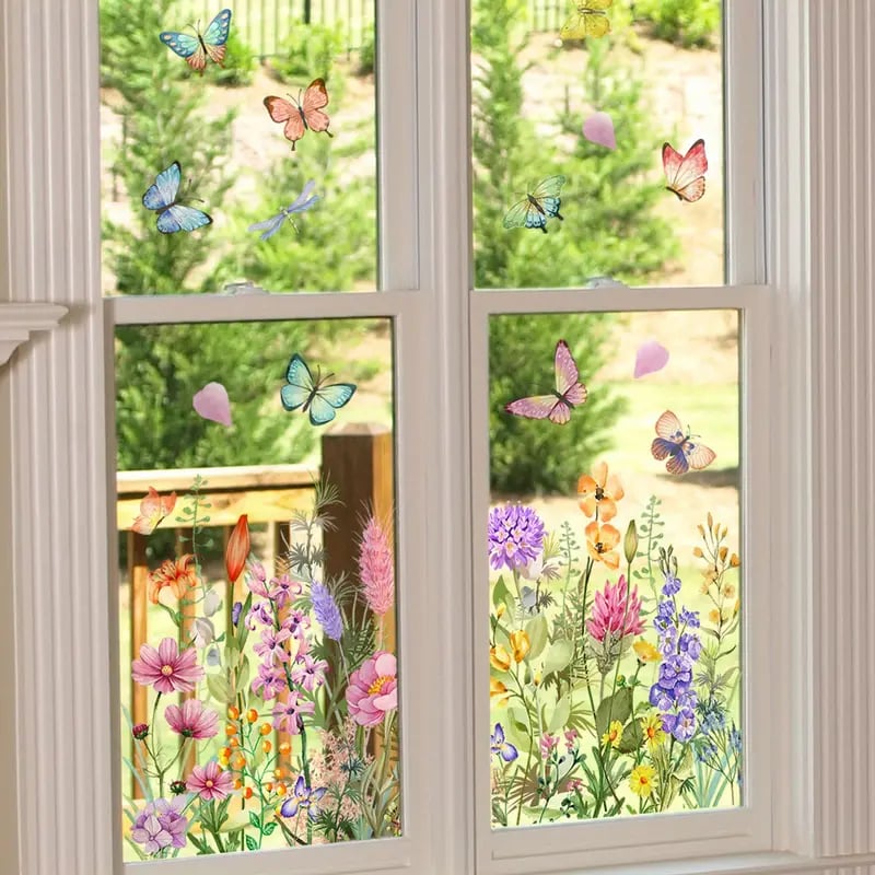 💐Autocollant de fenêtre de bouquet floral coloré🖼️ (coupable à la taille librement)