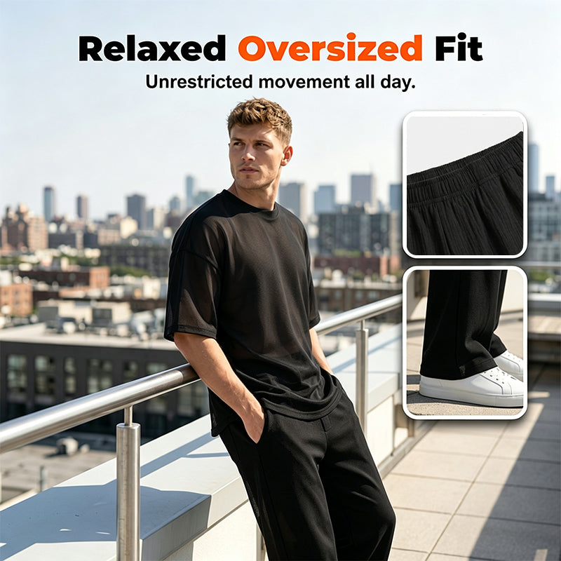 👔 PROMO LIMITÉE 50% DE RÉDUCTION ! ✨ Ensemble Homme 2 Pièces – T-shirt Ample & Pantalon Large, Coupe Confortable, Décontracté ⭐