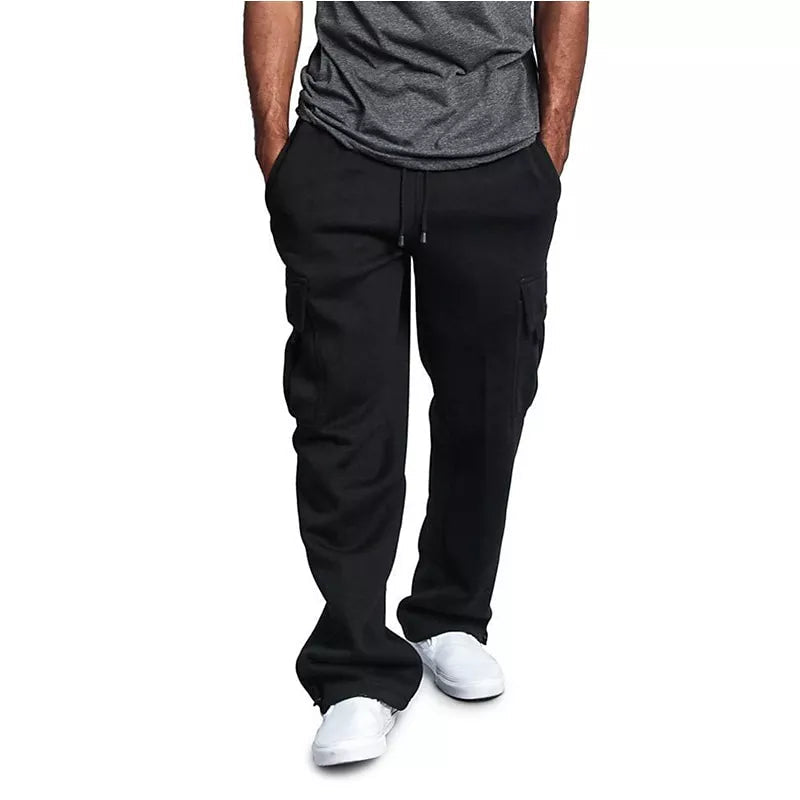 Pantalon de survêtement cargo à jambes larges et poches multiples pour homme