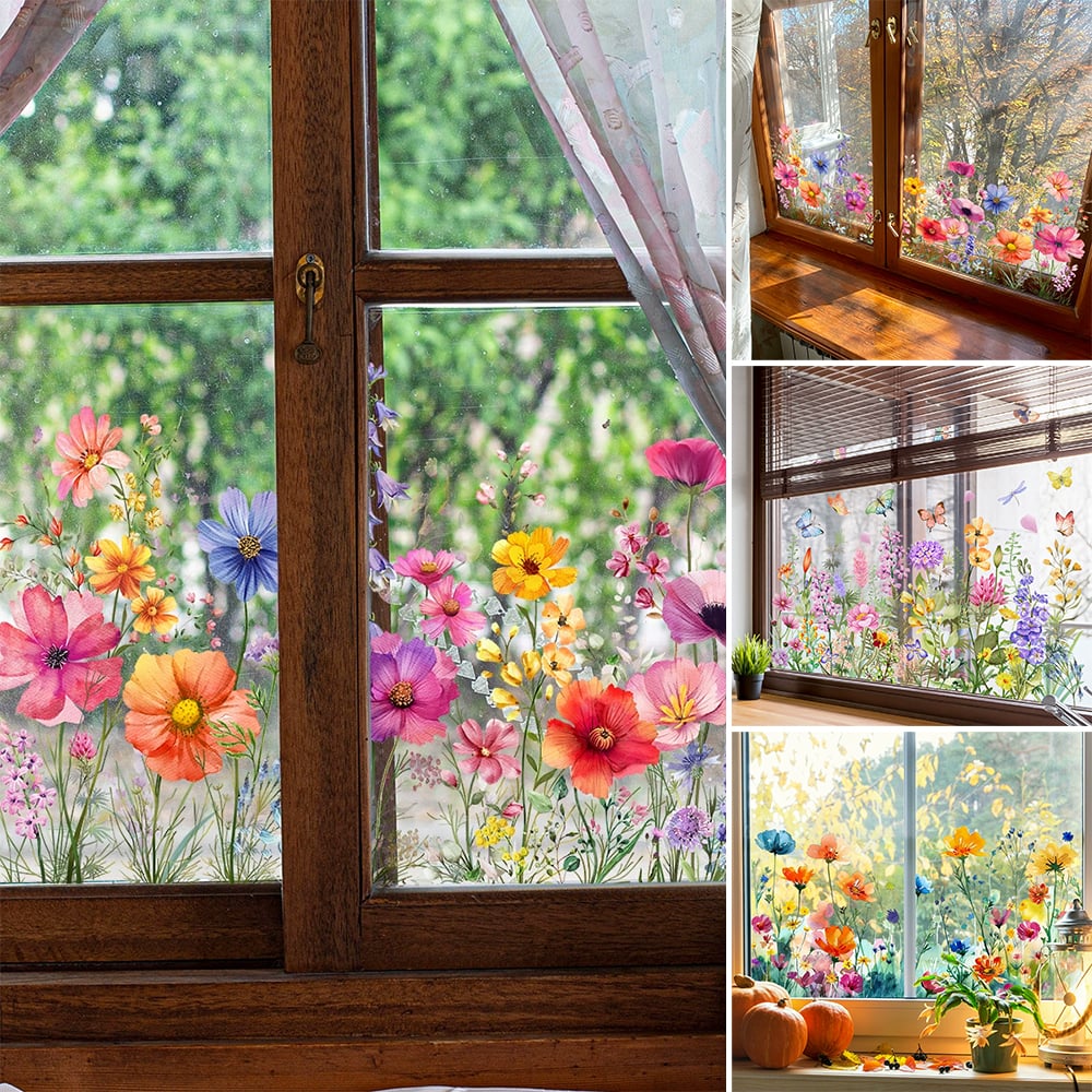 💐Autocollant de fenêtre de bouquet floral coloré🖼️ (coupable à la taille librement)
