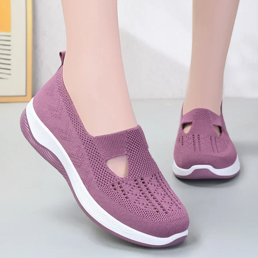 Chaussures à semelle souple orthopédie tressée respirante pour femmes